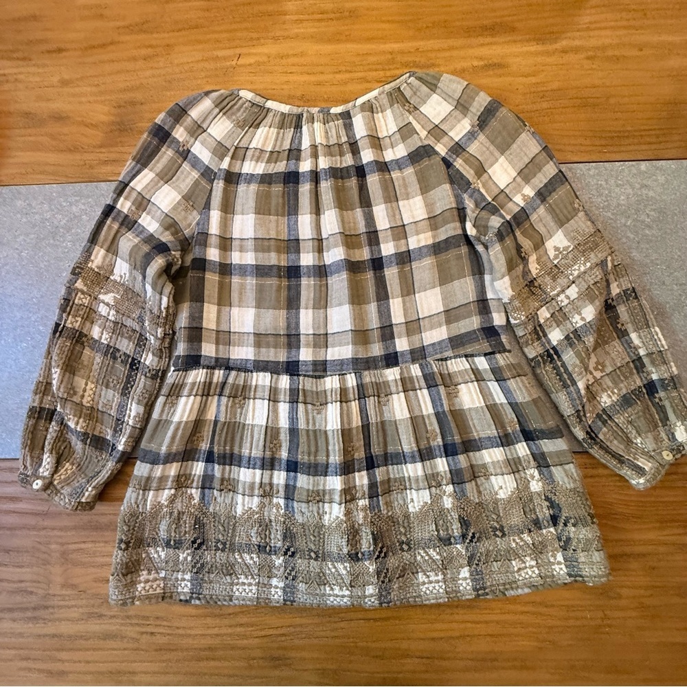Johnny Was 3J Workshop Embroidered Plaid Tunic Blouse Boho Neutral Small - Picture 8 of 14